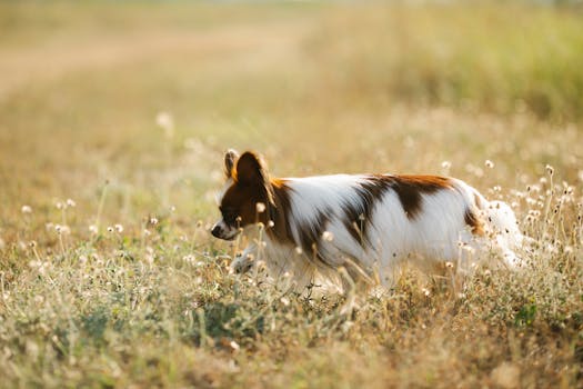 dog retrieving a toy in a field