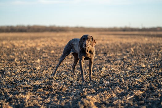 calm hunting dog in the field