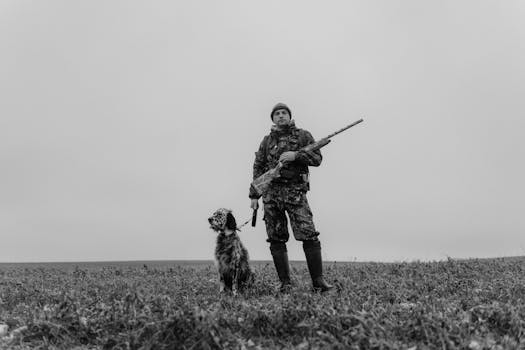 hunter and dog training in the field