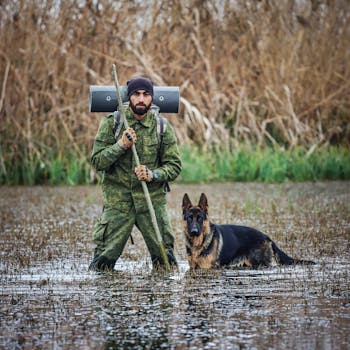 calm hunting dog in the field