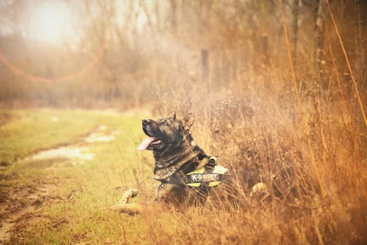 dog tracking in a field