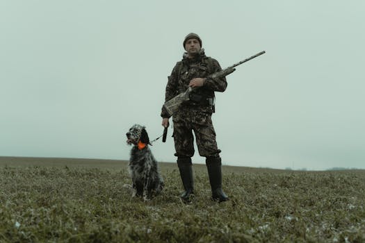 dog and hunter in the field